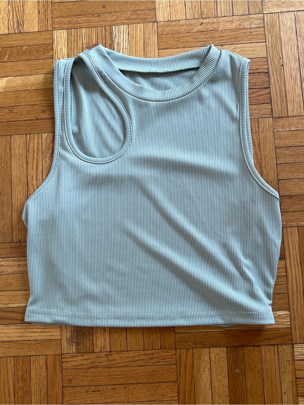 Ribbed Asymmetrical Cutout Crop Tank Top - Sage